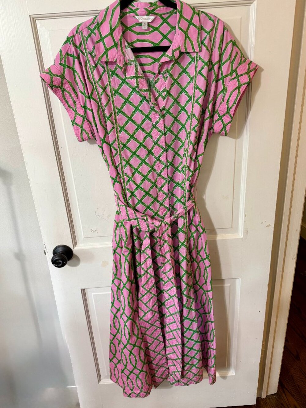 Crown & Ivy Shirtdress Bamboo Print in Pink Green Size XL